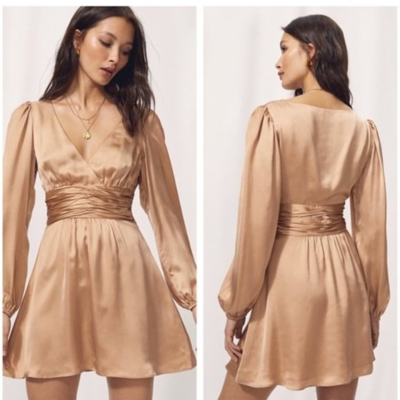 Aritzia Rhythm Gold Satin Mini Dress Size 0 - Picture 1 of 2